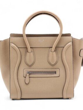Celine Luggage Micro Shopper Leather Handbag Beige